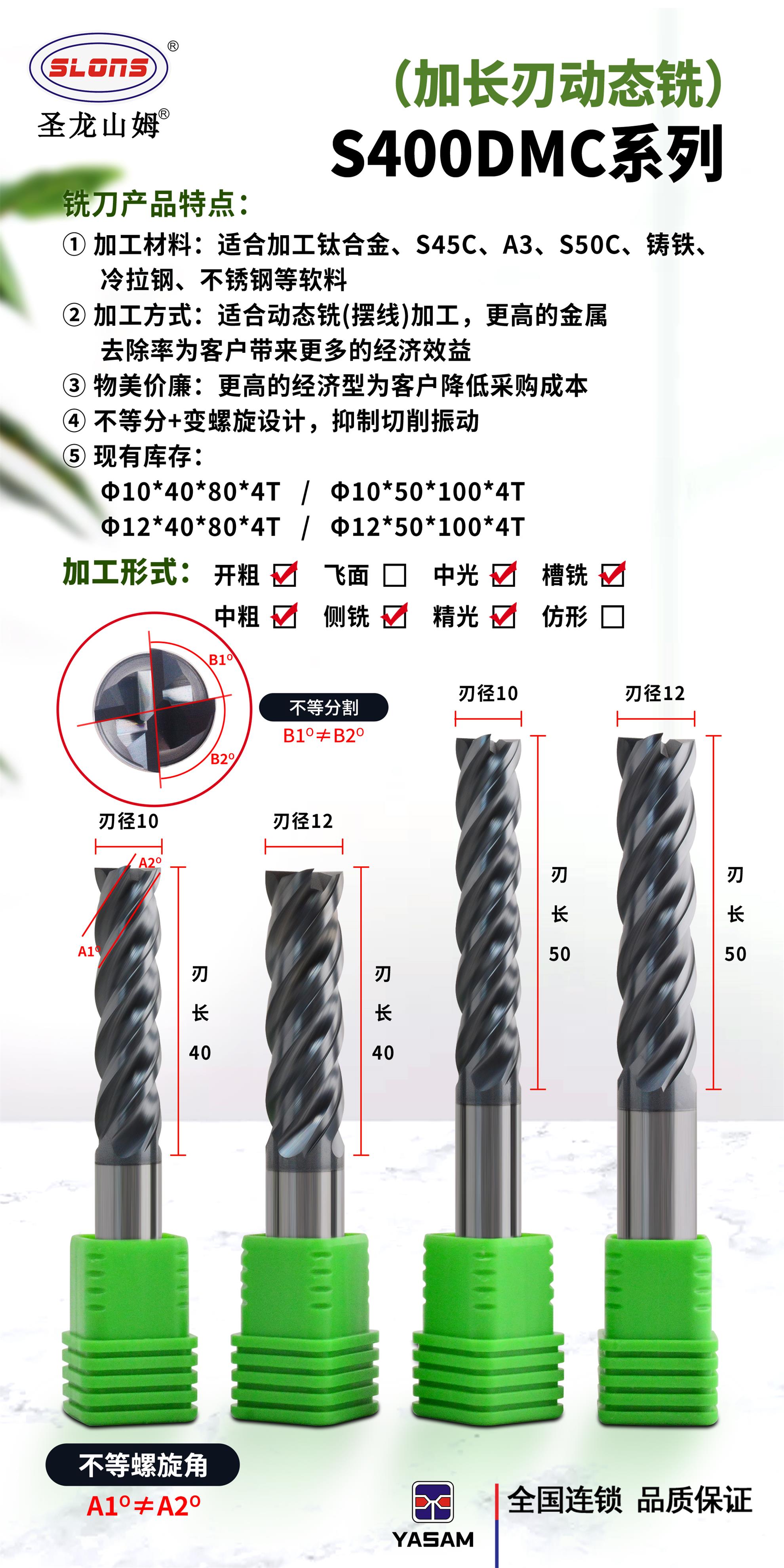 圣龙山姆&reg;SLONS&reg;S400DMC系列加长刃动态铣刀